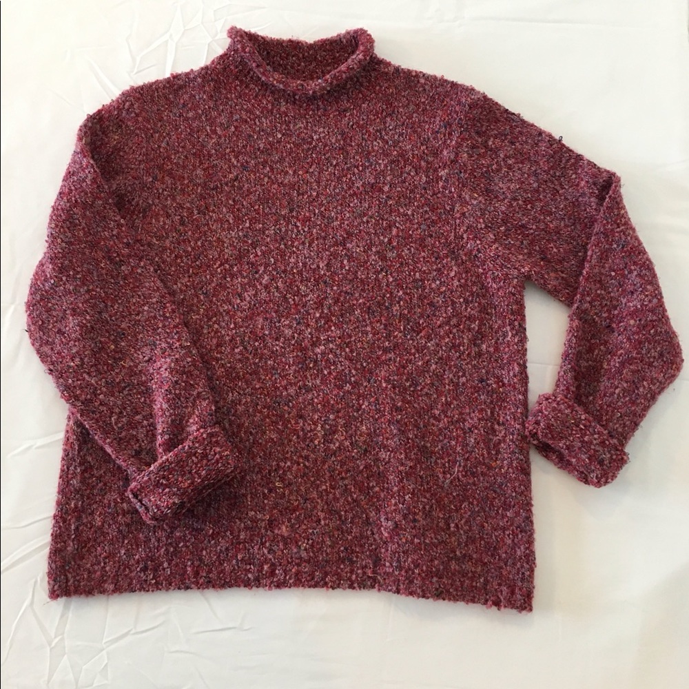Vintage knit turtle neck sweater multi color long sleeve art to wear size medium